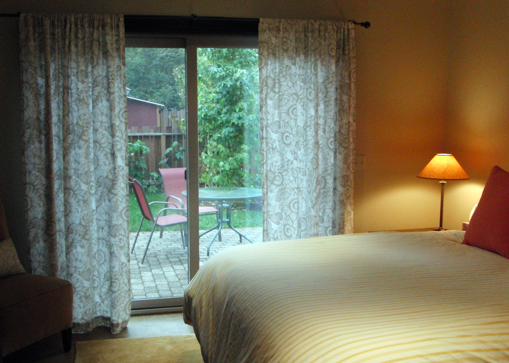 Mendocino Vacation Rental Red Barn Retreat Bedroom to Garden View