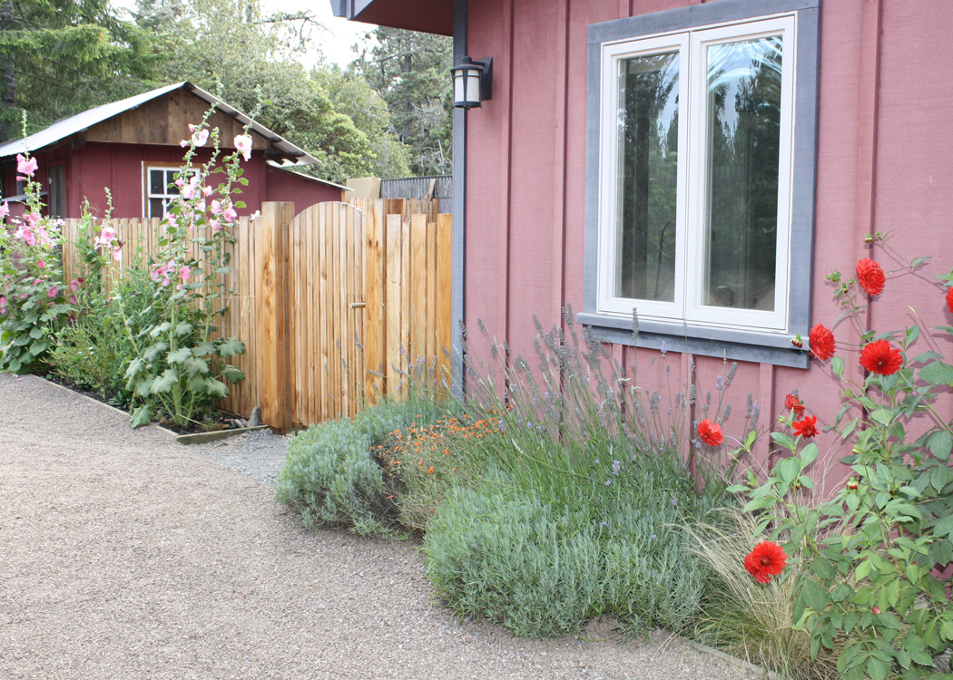 Mendocino Vacation Rental Red Barn Retreat Gate to Garden Patio